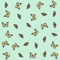 Seamless vector pale yellow butterfly pattern. Green butterflies background for design, banner, wrapping, textile, fabric